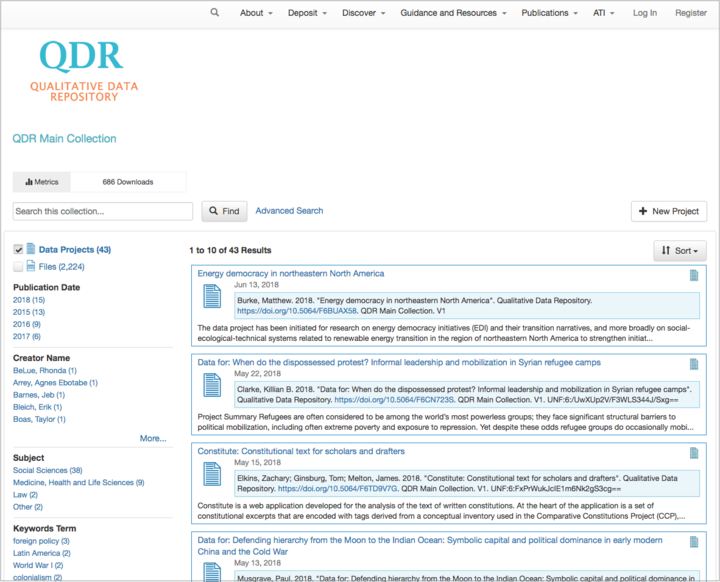 Screenshot of QDR's Dataverse installation